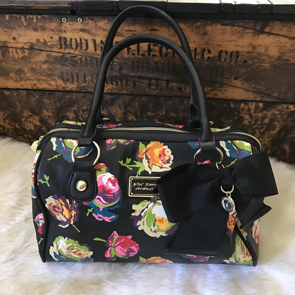 Betsy Johnson Black Floral Handbag