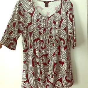 Ann Taylor top, deep red paisley, 3/4 sleeve