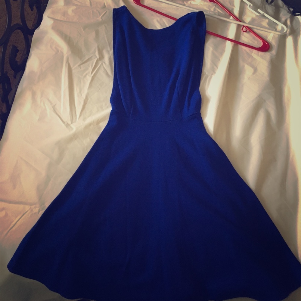 Bright blue backless dress