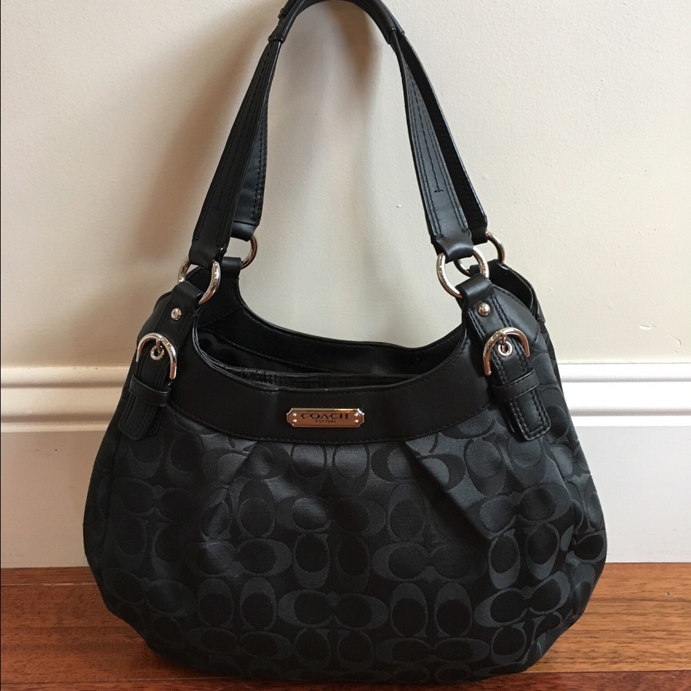 NWOT Coach Signature Black Canvas + Leather Bag