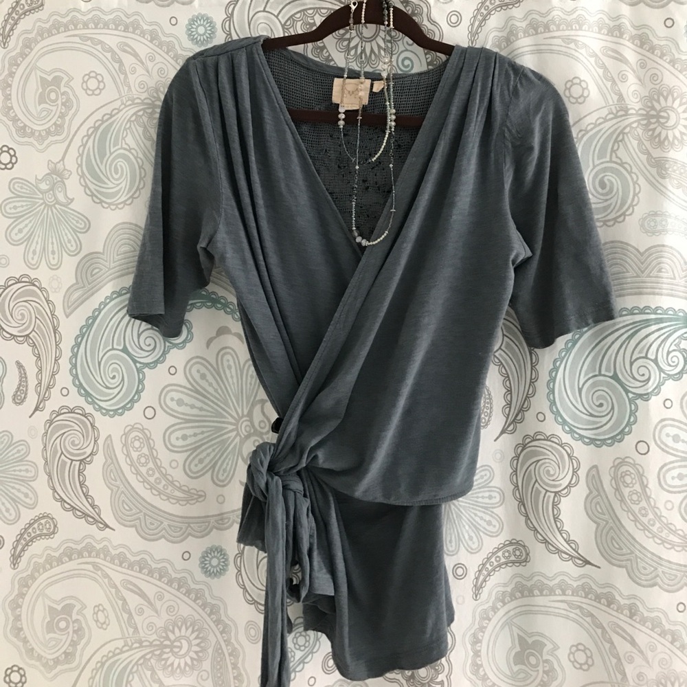 Slate Blue Anthropologie short sleeve blouse
