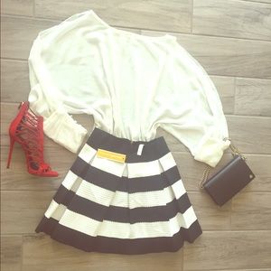 Touch Me Black and White Striped Skirt Large