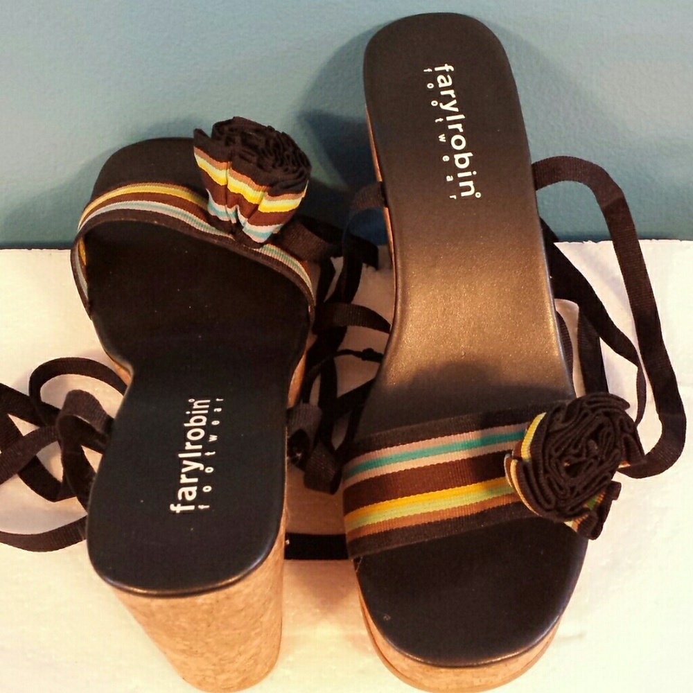 Faryl Robin, Strappy Multi Stripe Patform Wedges.