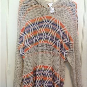 Long knit tan sweater with hood