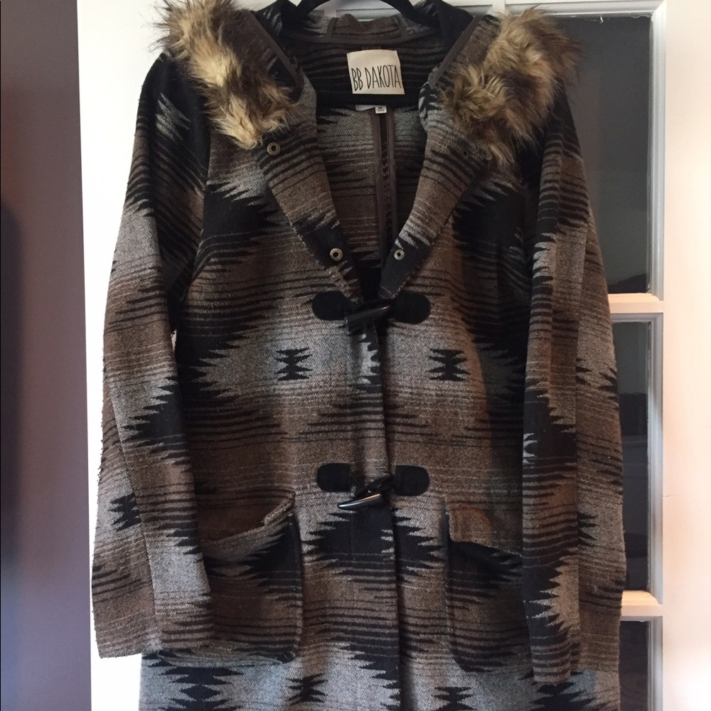BB Dakota Fur Hood Wool Coat