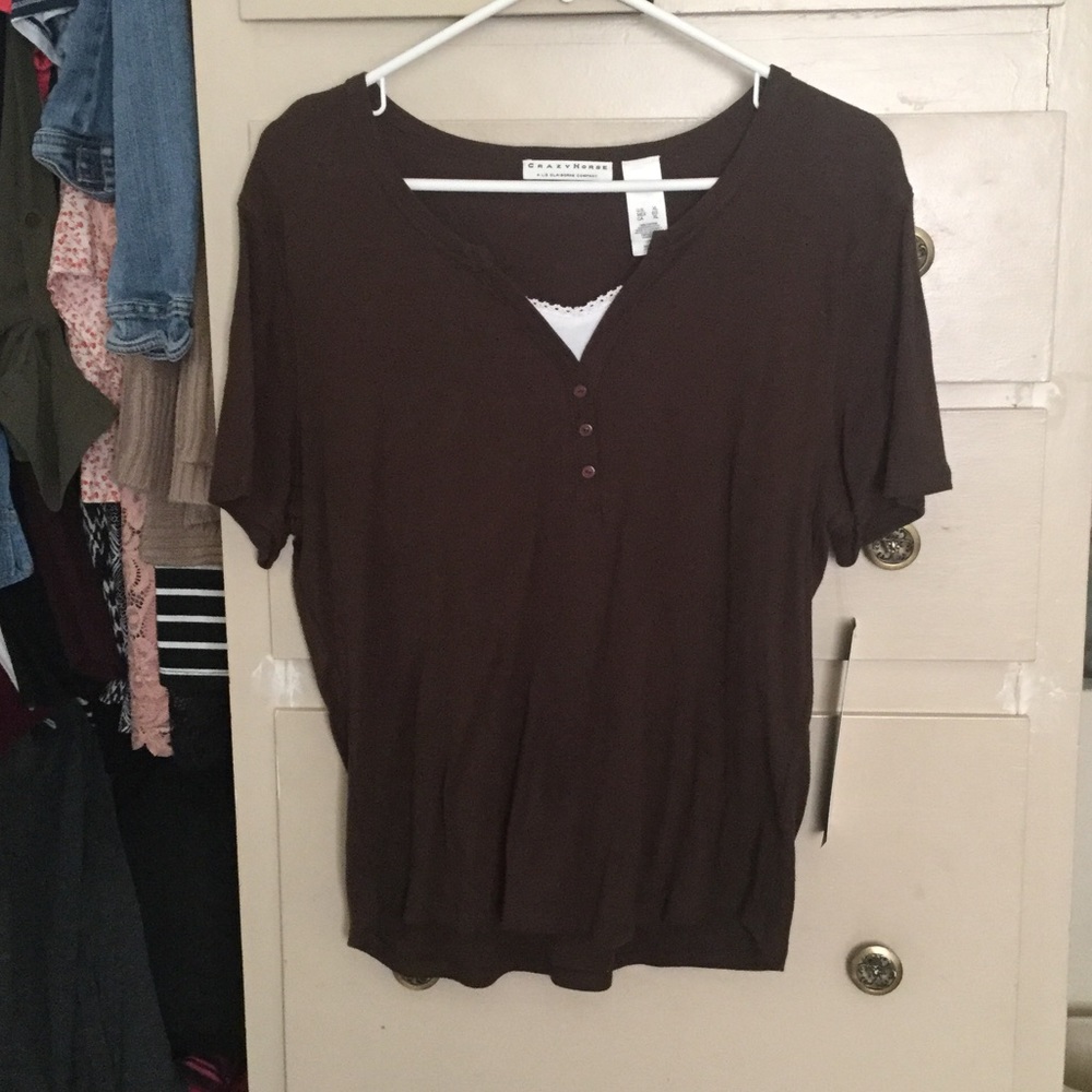 Brown and white top