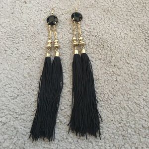 Black and Gold Tassle Earrings