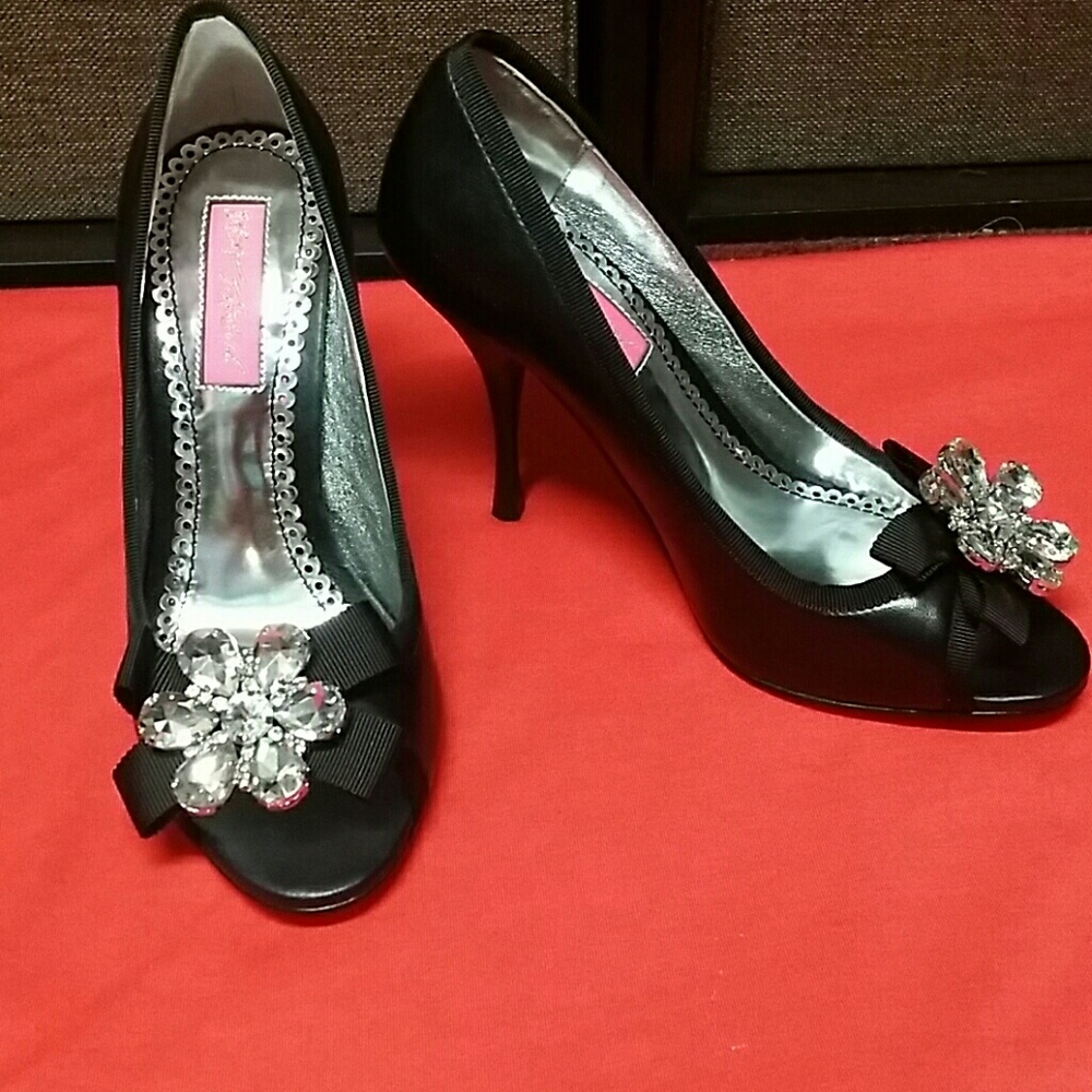 Betsey Johnson's peep toe black high heels shoes