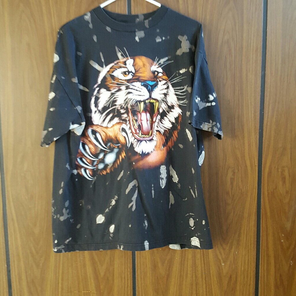 Custom tie-dyed bleach Tiger T shirt.
