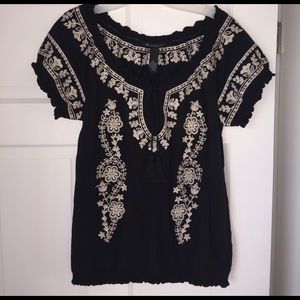 INC Black Beaded and Embroidered Top