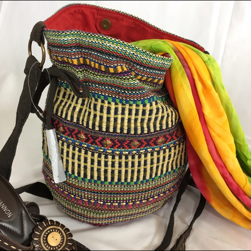 NWOT Tribal Hobo Crossbody Drawstring Bag