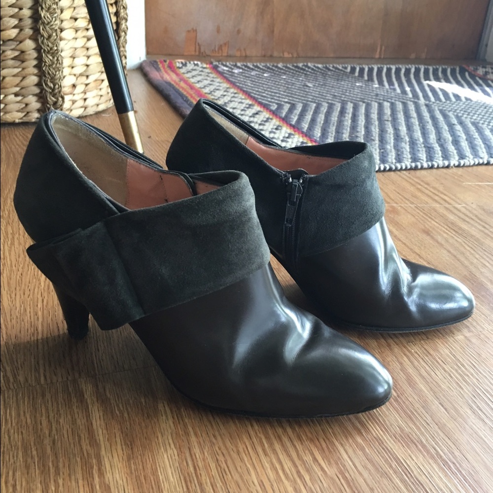 Black suede and leather Nanette Lepore booties.