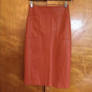 ASOS Orange Vegan Leather Midi Skirt