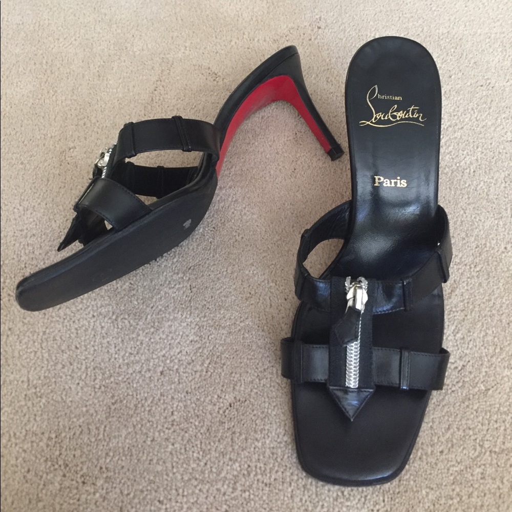 Louboutin black leather mule sandals