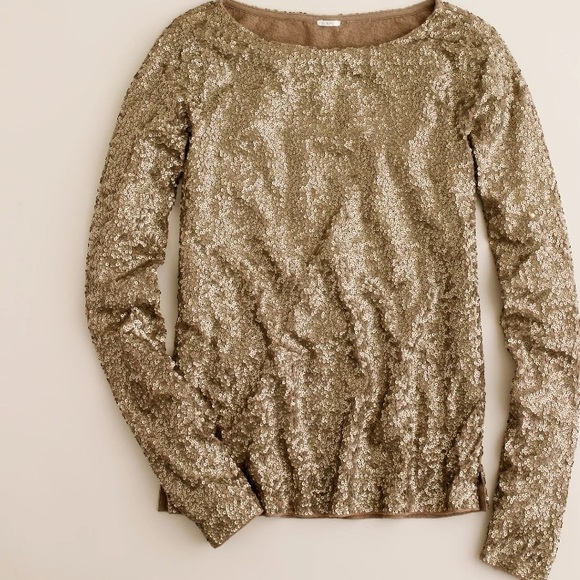 J. Crew Gold Sequin Long Sleeve Glimmer Tee - Picture 3 of 4