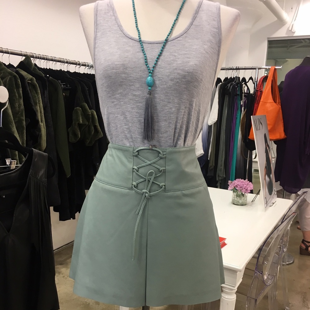 alphamoment leather tie up  skirt