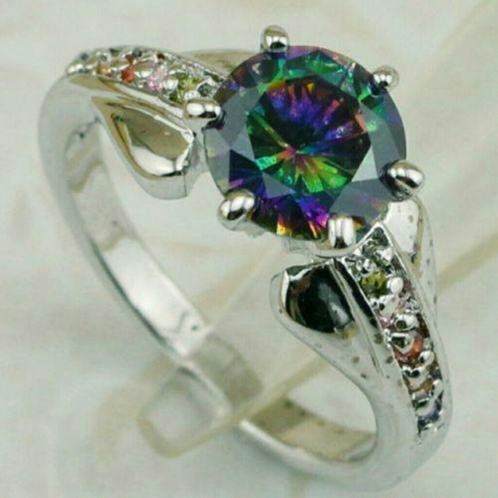 1 Left, Mystic Topaz Ring, Round Cut, 3.3 ct, CZ
