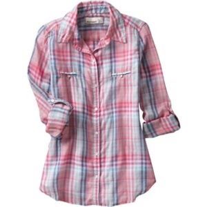 Roll-Up Sheer Plaid Shirt