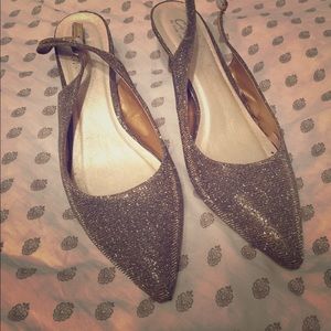 Sparkly silver sling backs 10-11