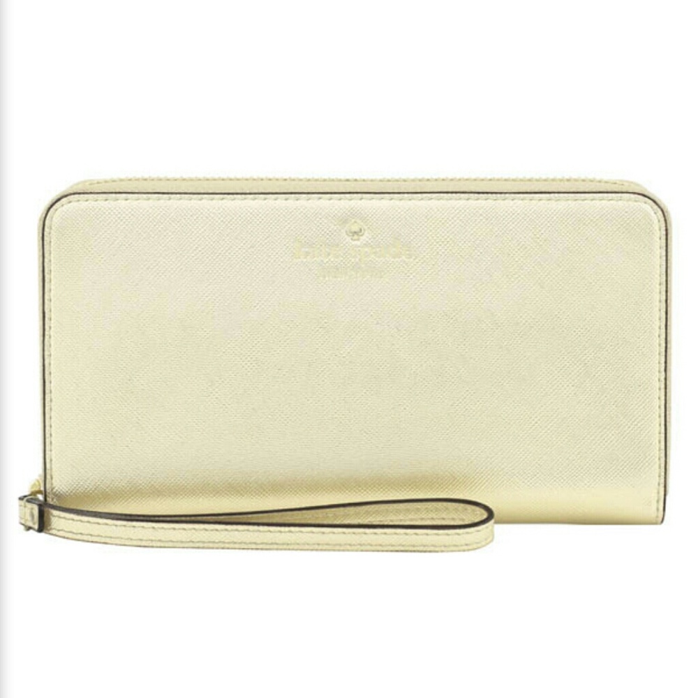 New! Kate Spade Wristlet Phone Case Wallet Gold