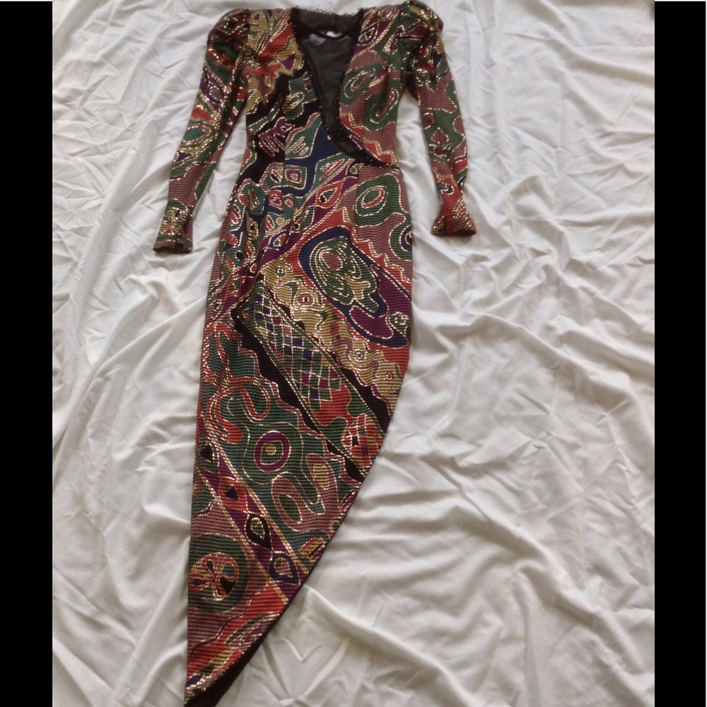 SOLD Vintage 80s Janine Dress Geometric Puff