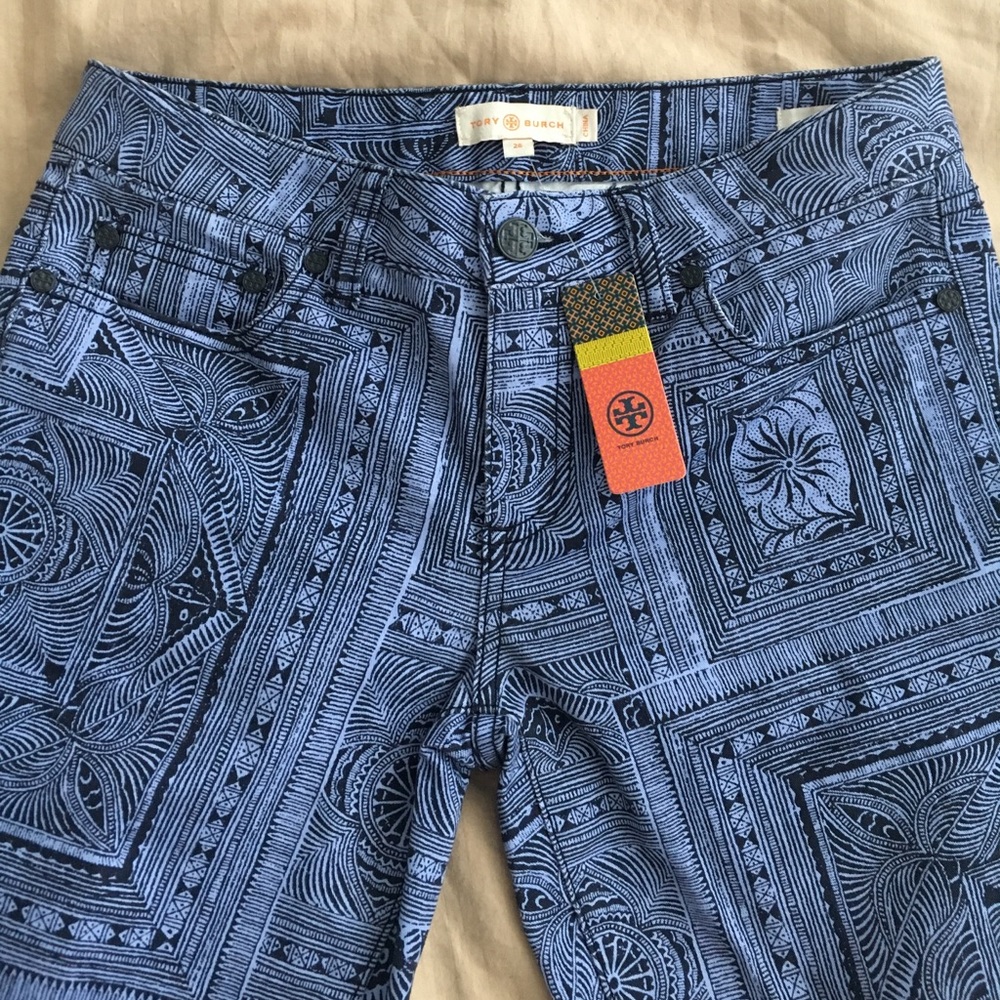 Tory Burch NWT blue pattern pants jeans sz 26,25🌻