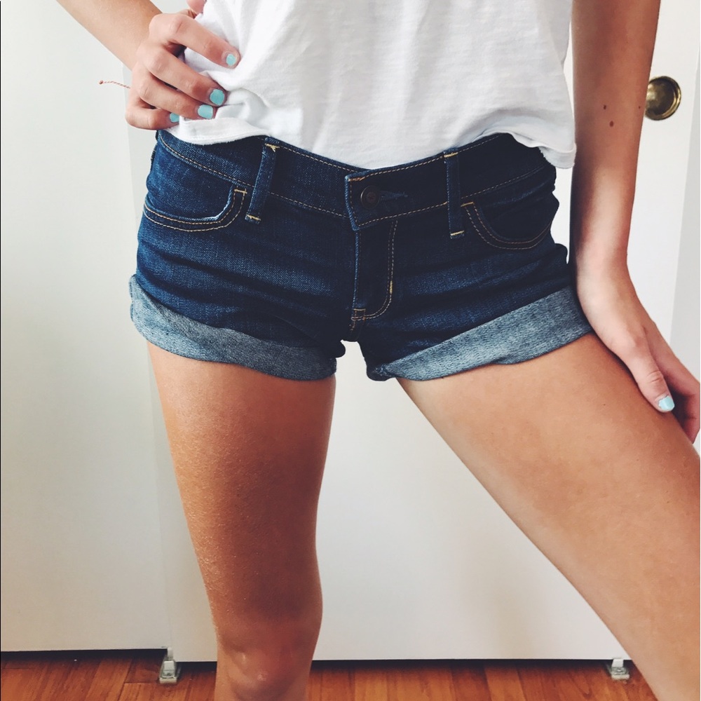 Abercrombie dark wash low rise jean shorts
