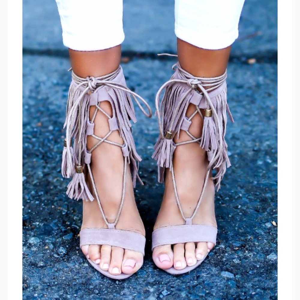 Fringe heels sandals with tassels