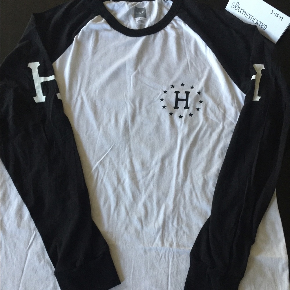HUF Black White Baseball Raglan T-Shirt sz Medium
