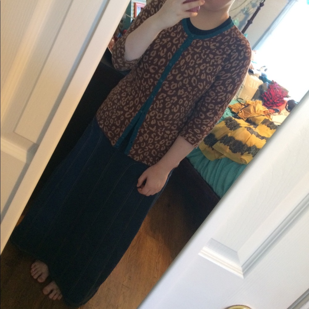 Leopard Print Cardigan w/ Teal Trim