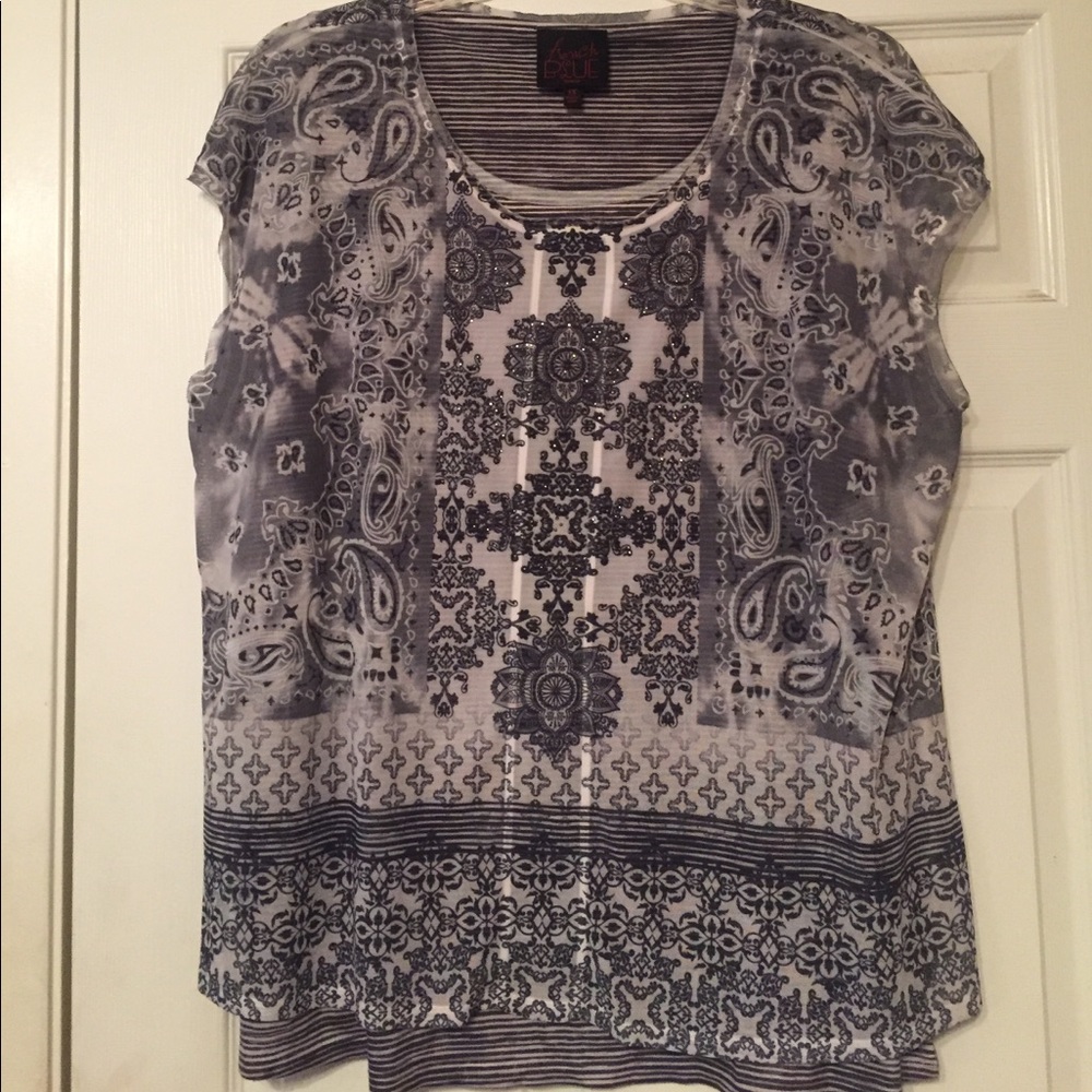 Embellished black and white top