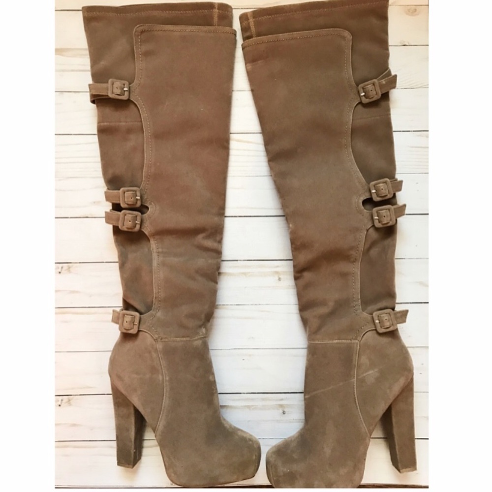 Taupe suede over the knee boots 😍