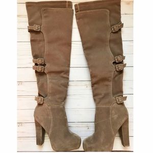 Taupe suede over the knee boots 😍