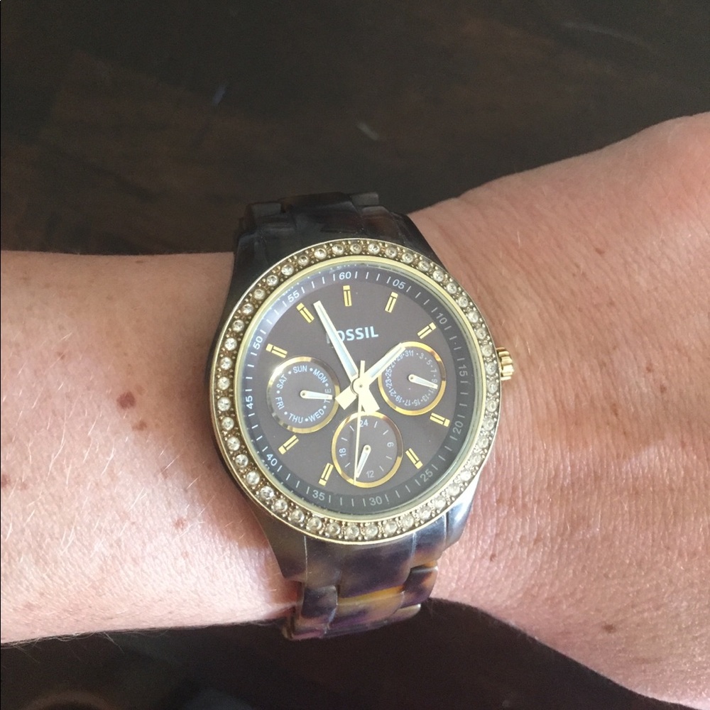 Tortoise shell fossil watch