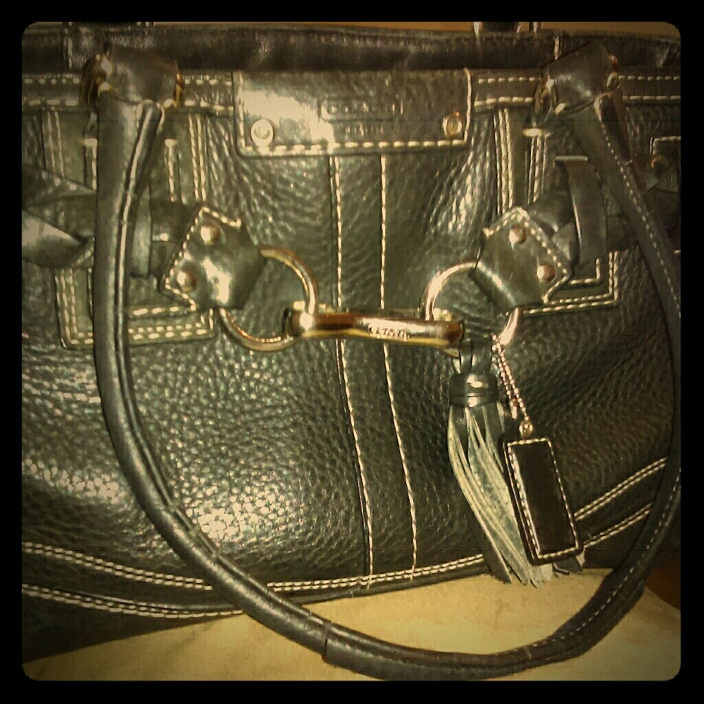 Beautiful black leather Coach bag!