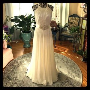 Dotted Chiffon wedding dress with Halter neckline
