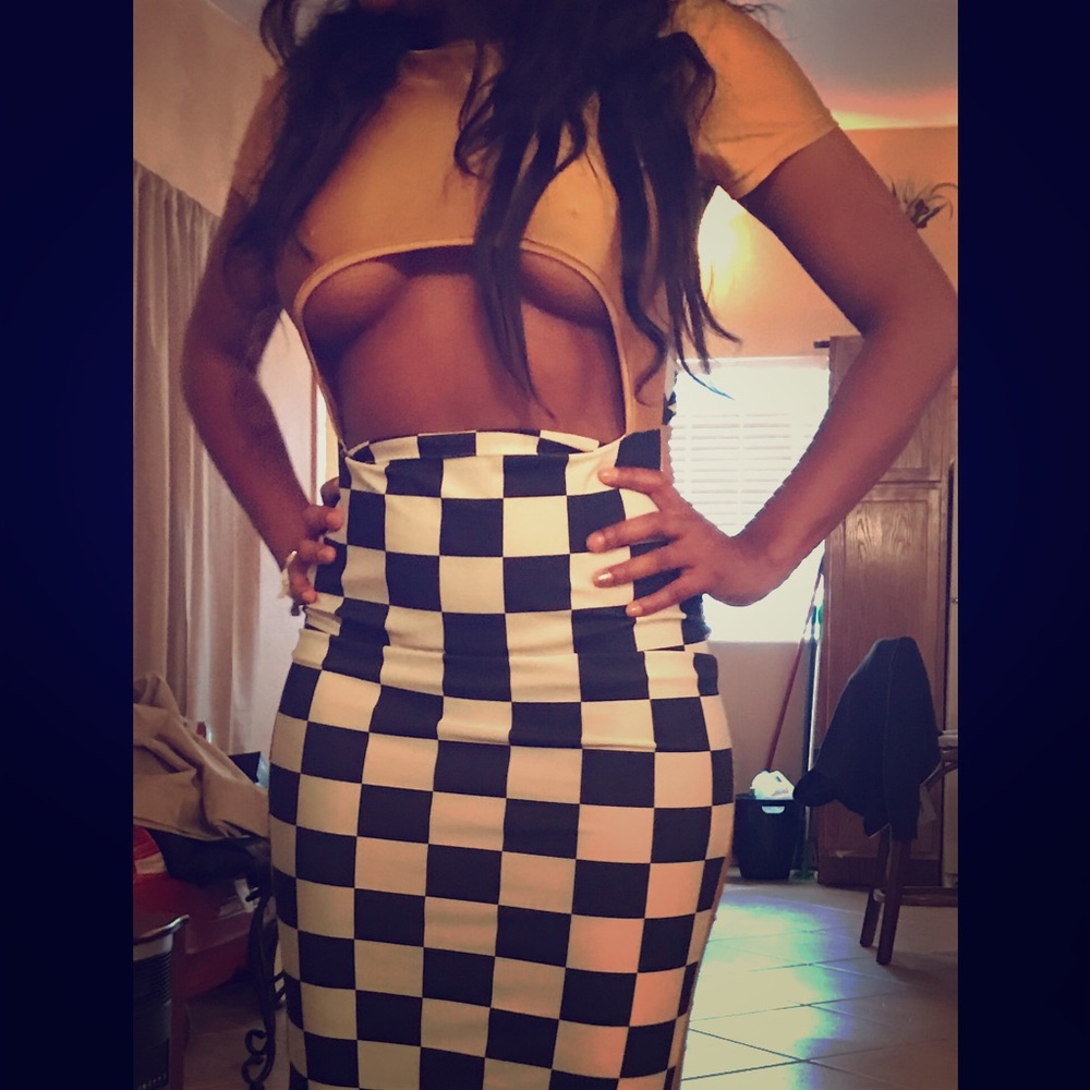 Black, white and gold dress