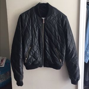 Pleated Leather Bomber