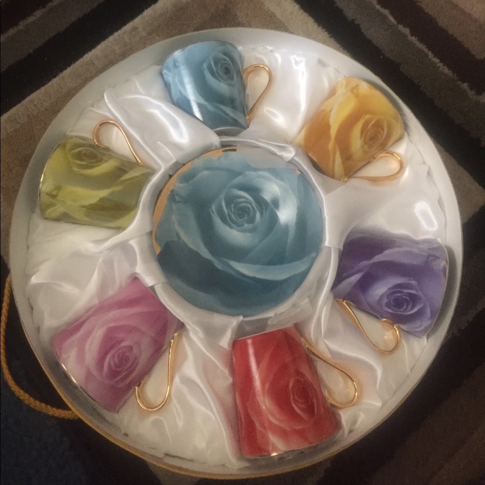 Six Cup and Saucer Set, Rose Print