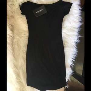 BLACK off the shoulder mini dress