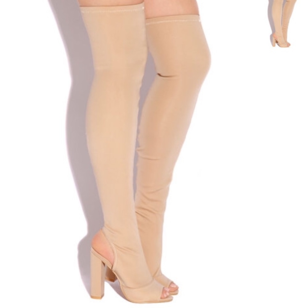 Nude peep toe over the knee boots