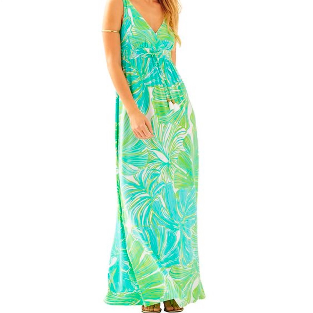 NWT Lilly Pulitzer Isla Green Sheen Fronds Maxi XS