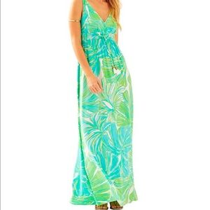 NWT Lilly Pulitzer Isla Green Sheen Fronds Maxi XS