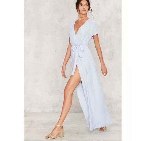 blue wrap dress maxi