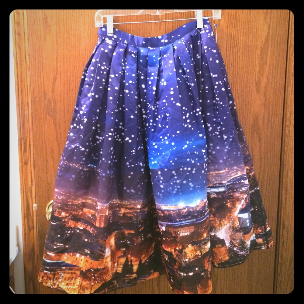 Chickwish midi skirt City Night Print