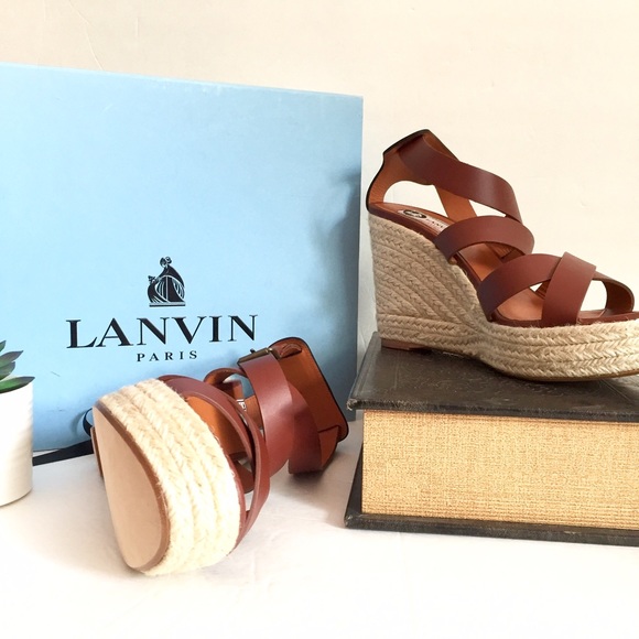 LANVIN Brown Espadrille Wedge Sandals NEW Sz 40 - Picture 2 of 7