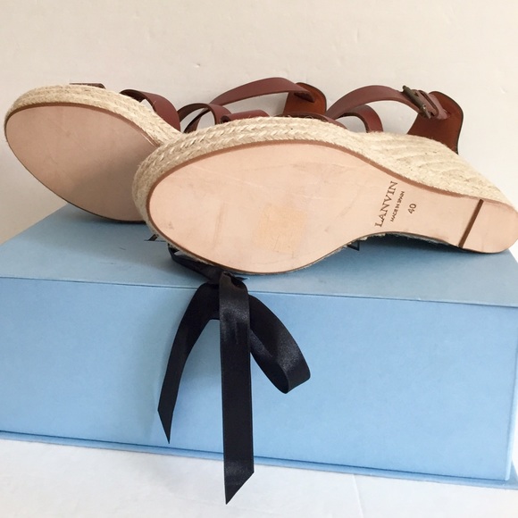 LANVIN Brown Espadrille Wedge Sandals NEW Sz 40 - Picture 3 of 7