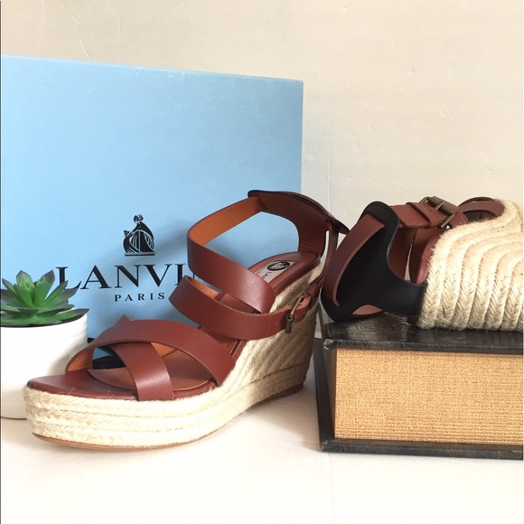 LANVIN Brown Espadrille Wedge Sandals NEW Sz 40 - Picture 6 of 7