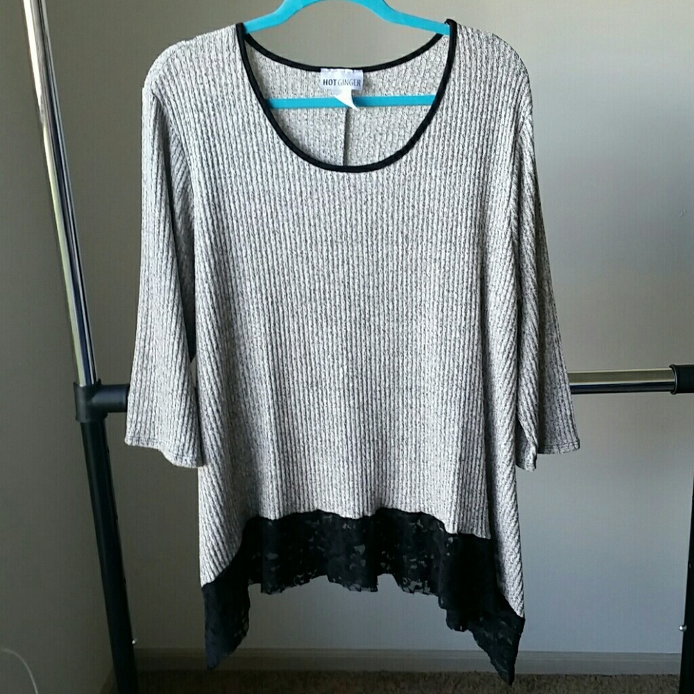 Shark Bite Hem, Lace Trim Sweater