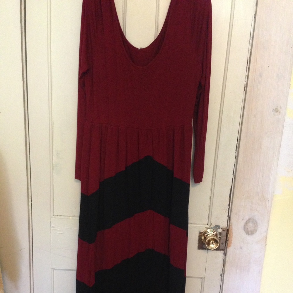Red and Black long sleeved maxi dress
